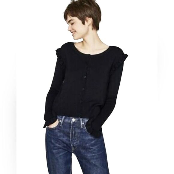Zara Black Ruffle Sleeve Button Down Cardigan - Picture 1 of 8